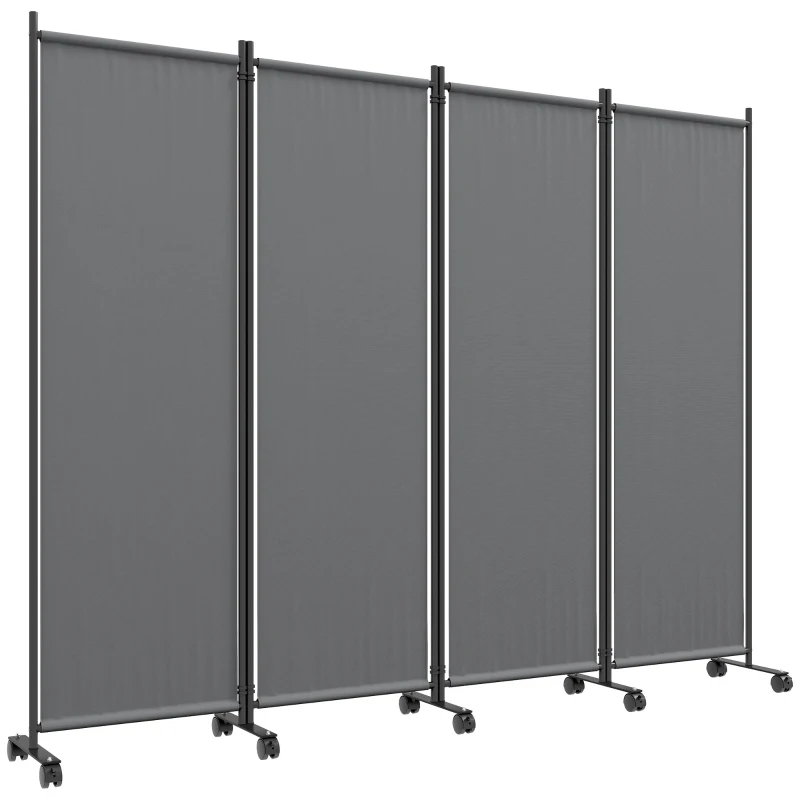 Outsunny Folding Room Divider with Castor Wheels, Rolling Privacy Screen for Home Office Bedroom, 5.6ft Tall