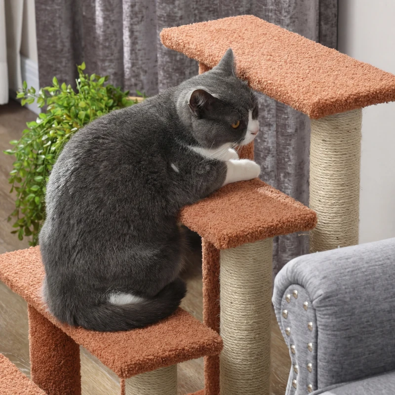 PawHut 4 Levels Cat Steps with Scratching Posts for High Bed, Sofa, Brown