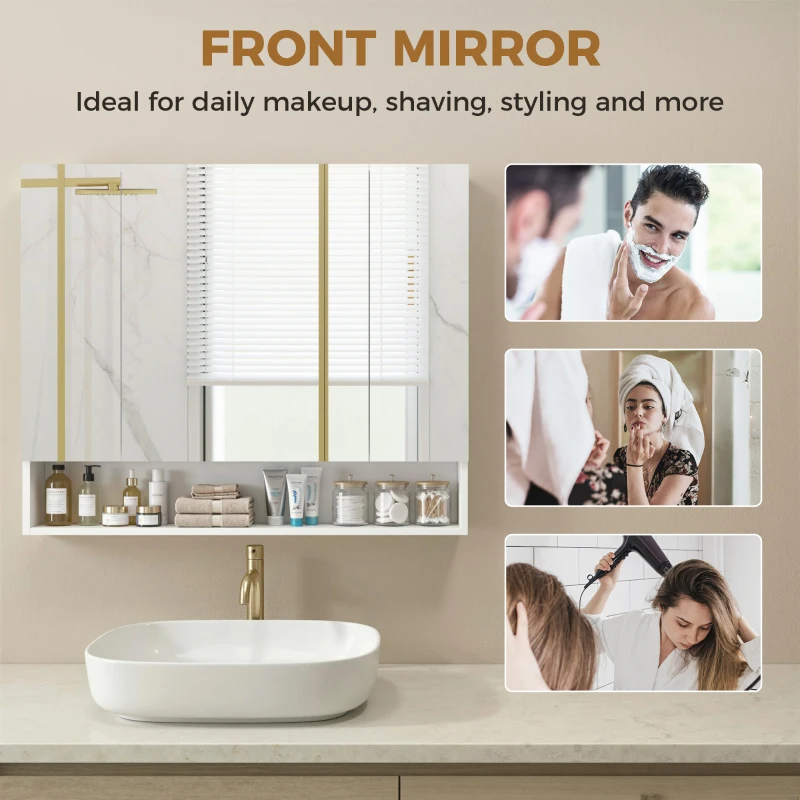 kleankin Wall Mounted Bathroom Medicine Cabinet with Mirror and Adjustable Shelves, White