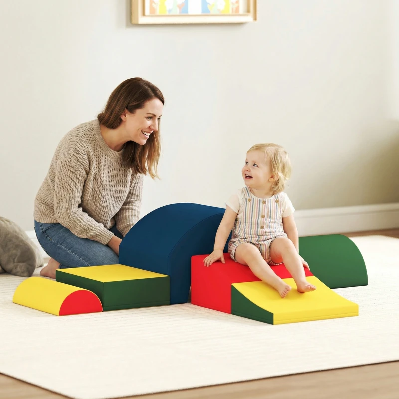 Qaba Toddlers Climbing Toys, 5-Piece Foam Climbing Blocks, Soft Play Set, Indoor for Stacking, Crawling, Sliding