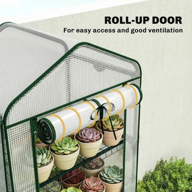 Outsunny Mini Greenhouse with Screen Roof, 5 Tier Portable Small Greenhouse with High Strength PE Cover, White
