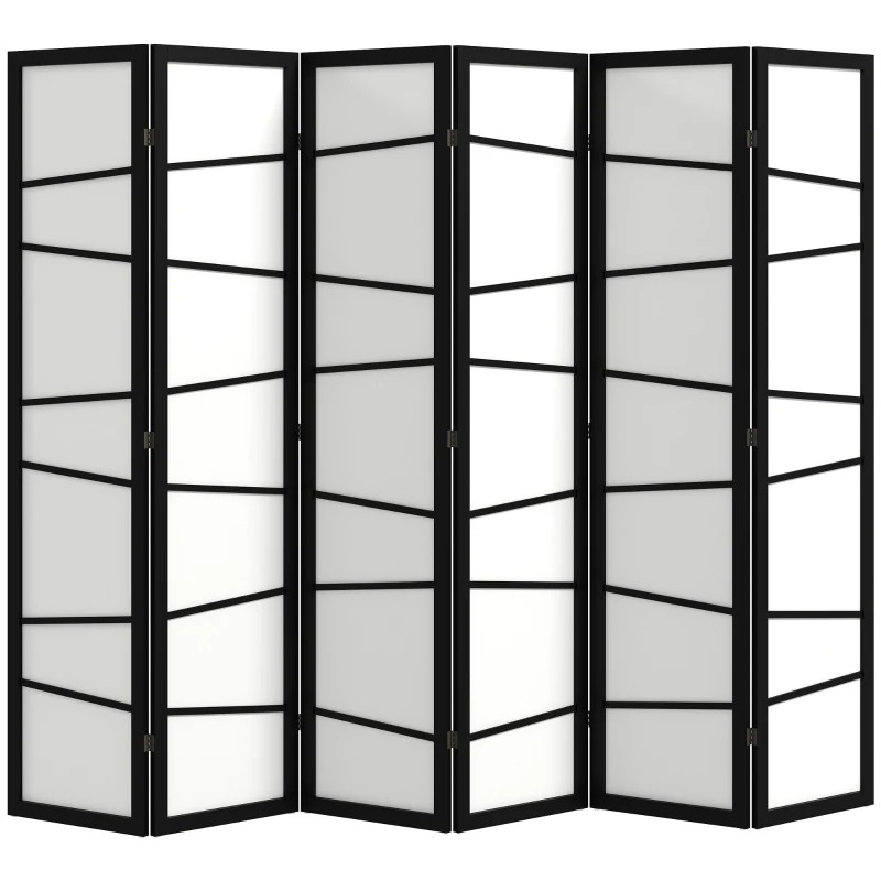 HOMCOM 66.9" Folding Room Divider, 6 Panel Wall Partition with Wood Frame for Bedroom, Home Office, White