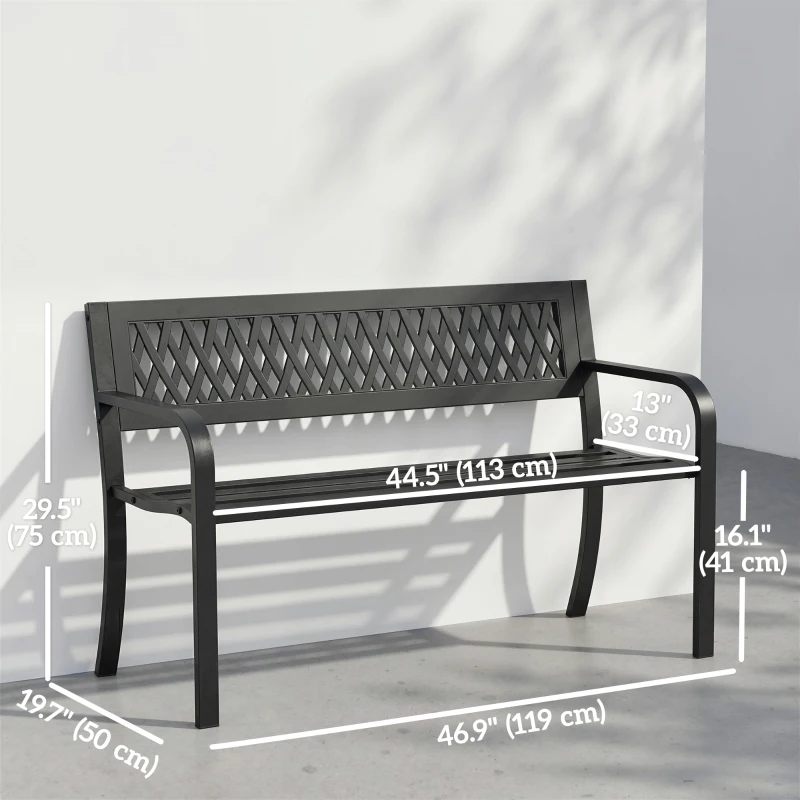 Outsunny Outdoor Bench with Floral Backrest 2 Seater Garden Bench with Armrests for Yard Park Balcony Black