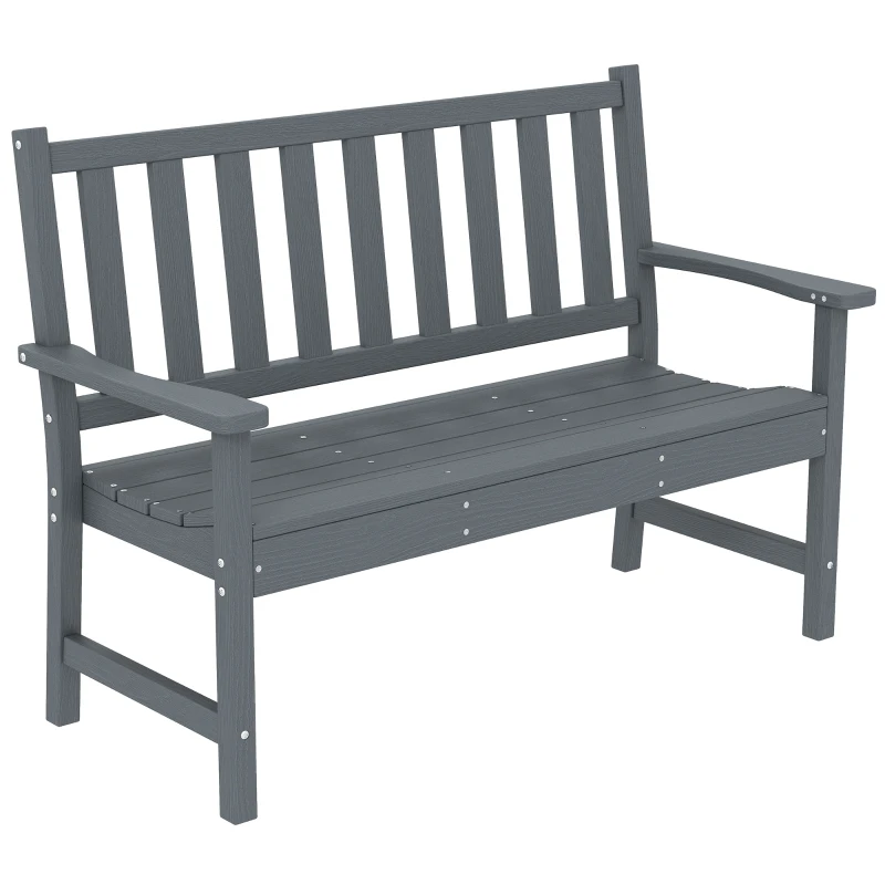 Outsunny Outdoor Bench, HDPE Weatherproof Garden Bench, 2-Person Garden Seating with Slatted Seat