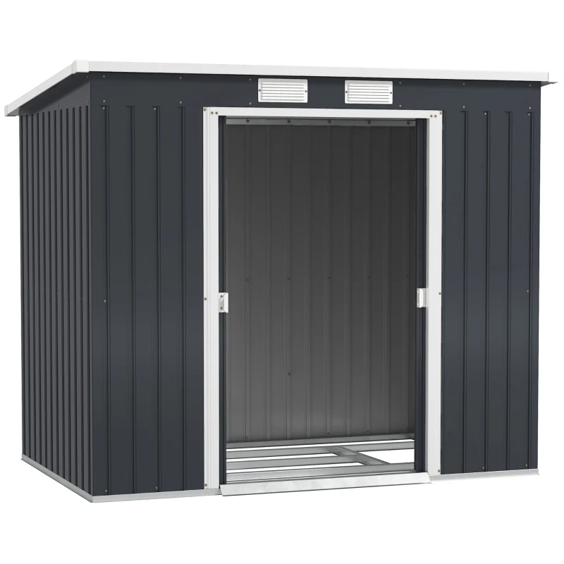 Outsunny 7 x 4ft Galvanised Steel Garden Shed, with Foundation Kit - Dark Grey