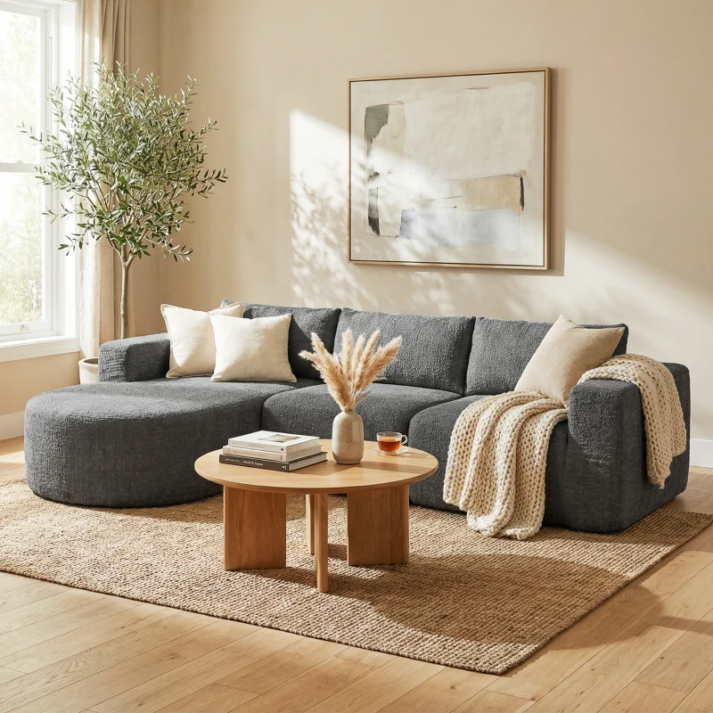 HOMCOM L Shaped Cloud Boneless Couch, Modular Sectional Sofa with Chaise and Deep Seat for Living Room, Bedroom, Dark Grey