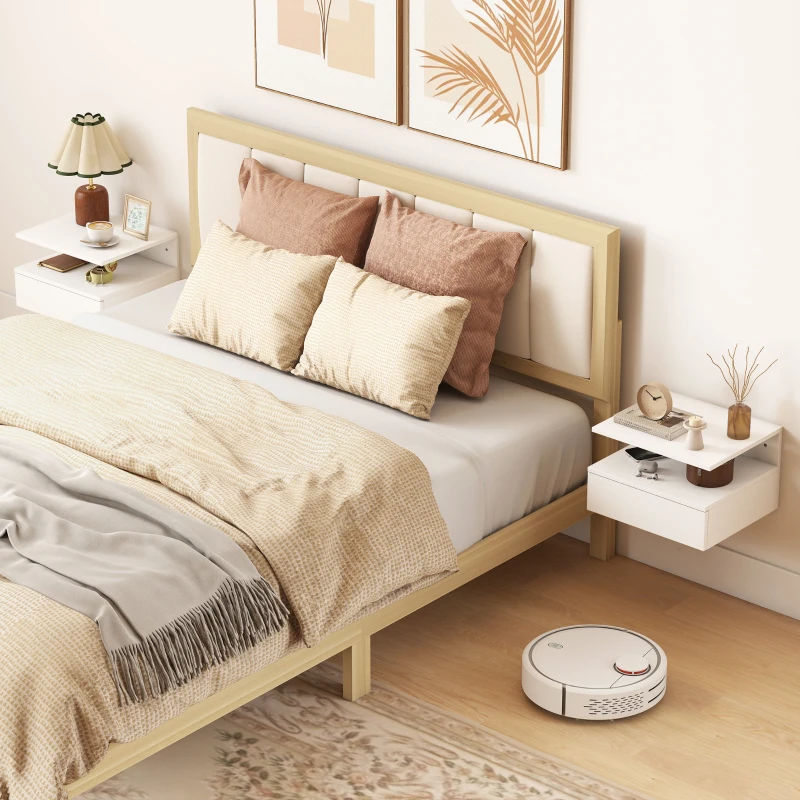 HOMCOM Floating Nightstand Set of 2, Wall Mounted Bedside Table with Drawer and Shelf, Small Night Stand for Bedroom, White