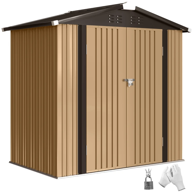 Outsunny 6.5' x 4'  Outdoor Storage Shed, Metal Garden Shed with Lockable Double Doors, 4 Vents, Yellow