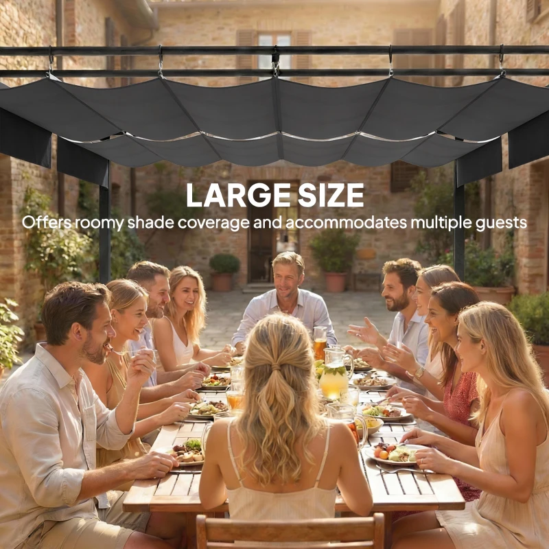 Outsunny 19' x 10' Pergola with Retractable Canopy, Patio Pergola with Sun Shade Shelter, UV50+, for Patio, Garden, Dark Grey