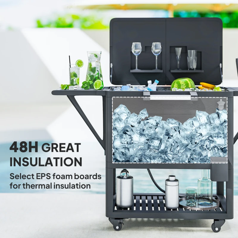 Outsunny 104 Quart Large Capacity Outdoor Cooler Cart, Patio Rolling Ice Chest with Bottle Opener Shelves Wheels, Black