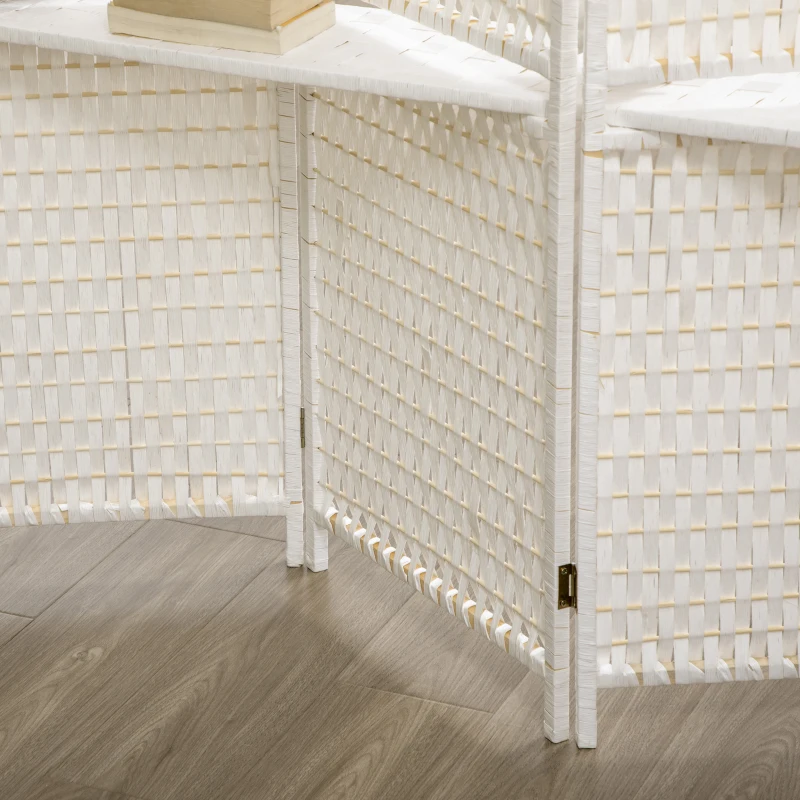 HOMCOM 4 Panel Room Divider with Shelves, 6 FT Freestanding Folding Privacy Screen, Partition Wall Divider for Bedroom, White