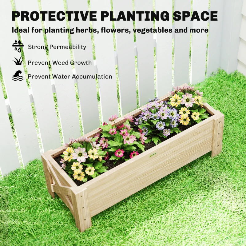 Outsunny 3.3 x 1.2 x 1.2 ft Garden Raised Bed Planter Grow Containers for Outdoor Patio Plant Flower Vegetable Pot, Natural