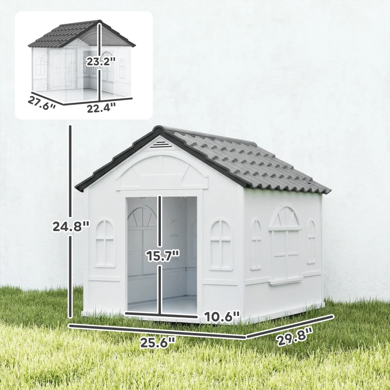 PawHut Pet House Water Resistant Puppy Shelter with Door for Indoor Outdoor, Easy to Assemble, for Small/Medium Dogs, Gray