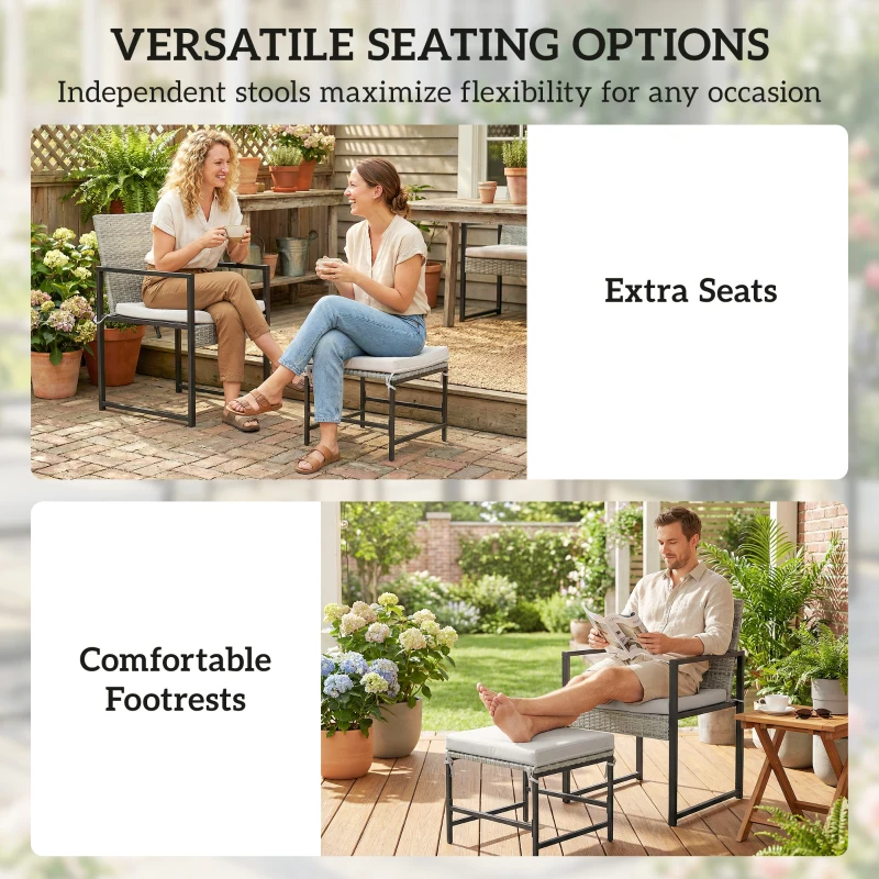 Outsunny 11 Pieces Wicker Patio Dining Set, Rattan Outdoor Furniture Set with 6 Armchairs, 4 Stools, Light Grey