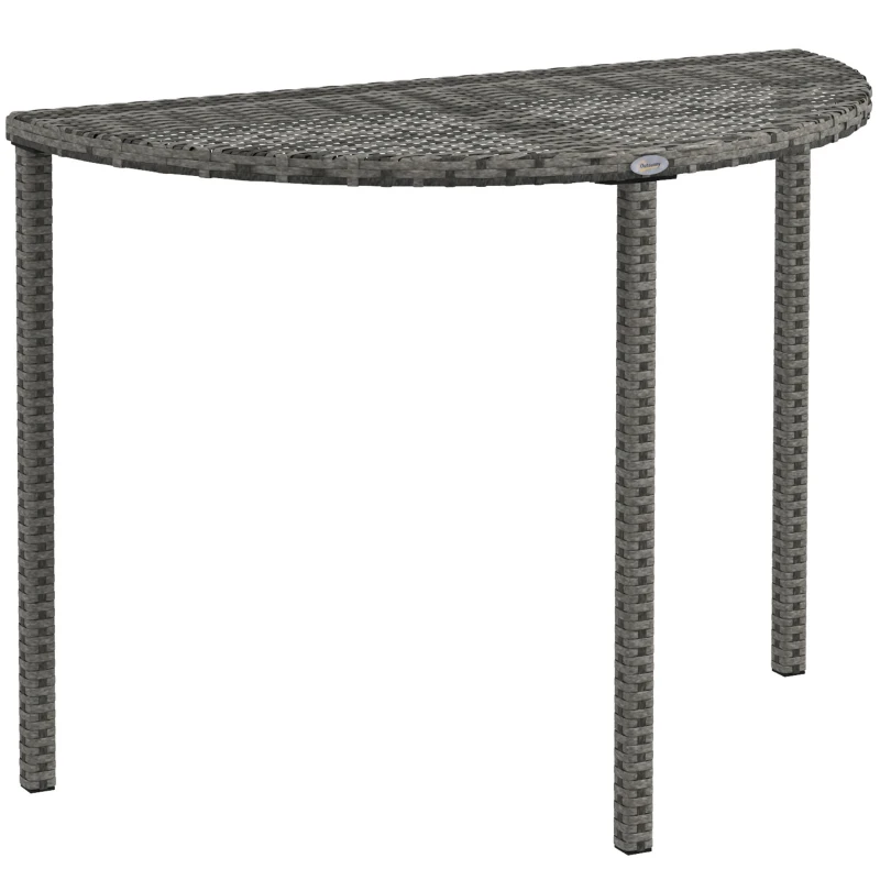 Outsunny Half Round Side Table, PE Rattan Coffee Table with Metal Frame for Patio, Garden, Balcony, Grey