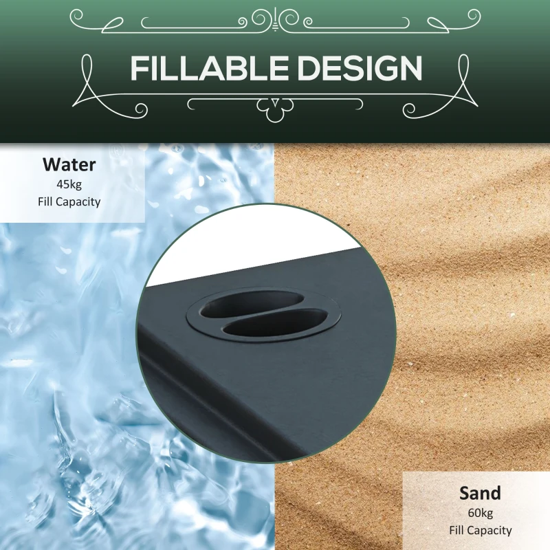 Outsunny Square Umbrella Base with Wheels, 99 lbs Water or 132 lbs Sand Filled, with Double Adjustable Knob, Black