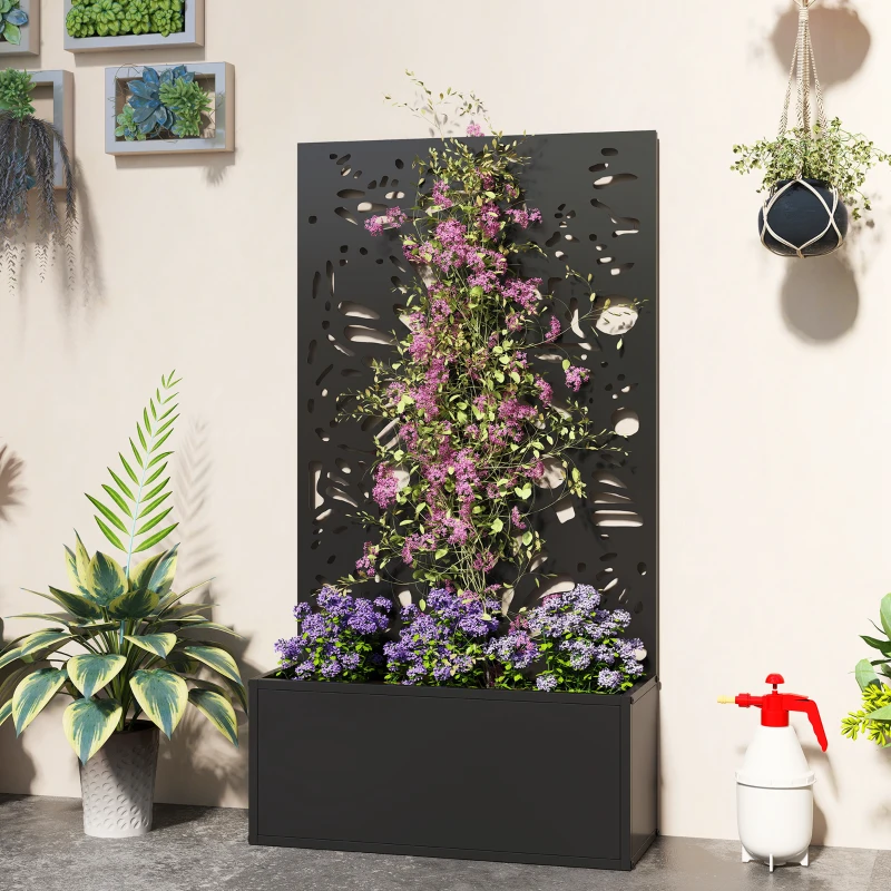 Outsunny Metal Garden Bed with Trellis for Climbing Plants, Freestanding or Wall Mounted Flower Bed for Garden, Patio, Balcony