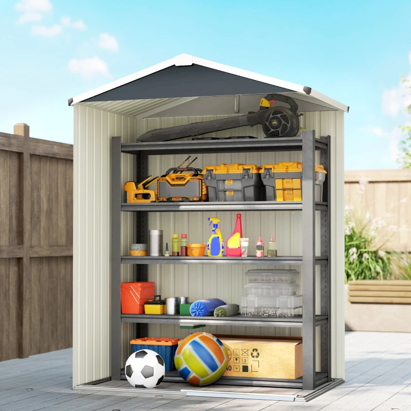 Outsunny 4.5 x 3ft Outdoor Storage Shed, Waterproof Metal Garden Shed with Lockable Door for Backyard, Patio, Lawn, Dark Grey