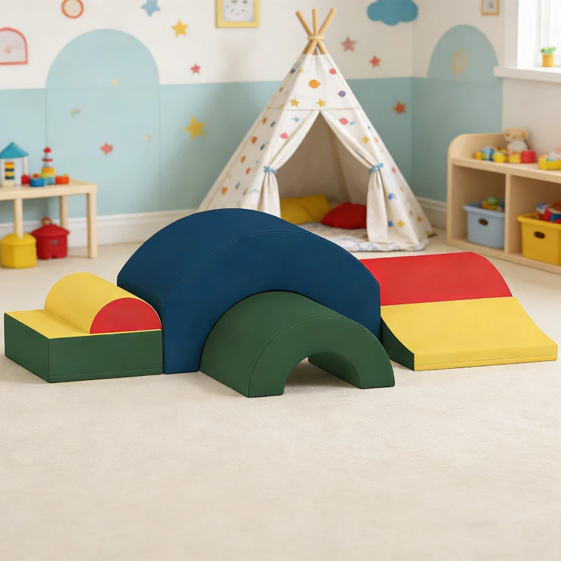 Qaba Toddlers Climbing Toys, 5-Piece Foam Climbing Blocks, Soft Play Set, Indoor for Stacking, Crawling, Sliding