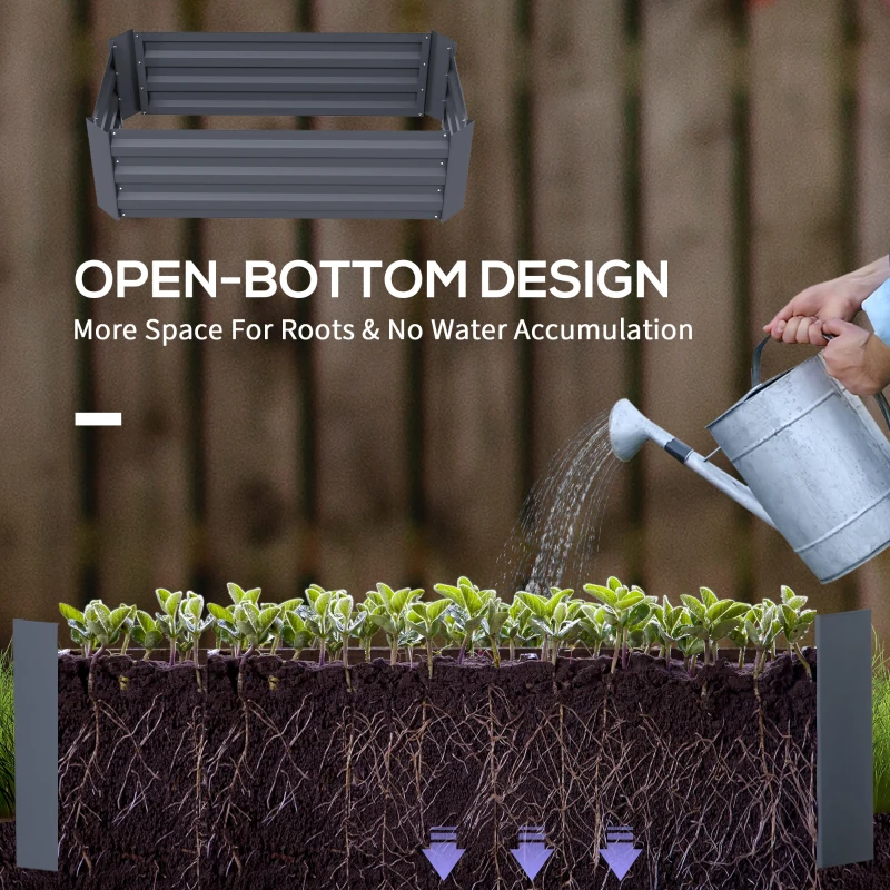 Outsunny Set of 2 Raised Garden Bed, Steel Elevated Planter Box for Flowers, Herbs, Succulents, 39"x20"x12", Dark Grey