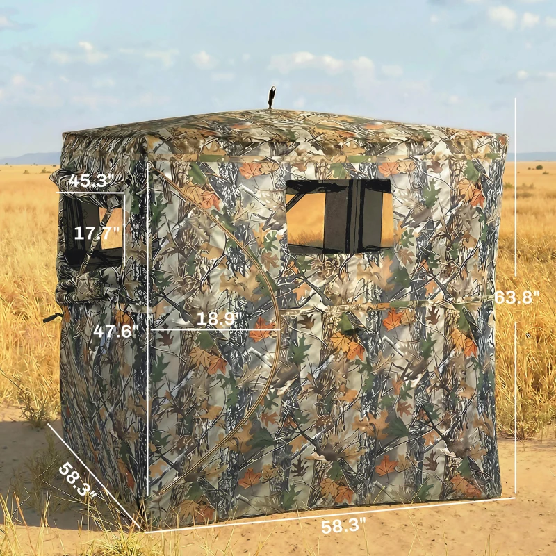 Outsunny Hunting Blind for 2 Person, See Through Pop Up Blind with 270-Degree View, Windows for Deer Hunting, Camouflage