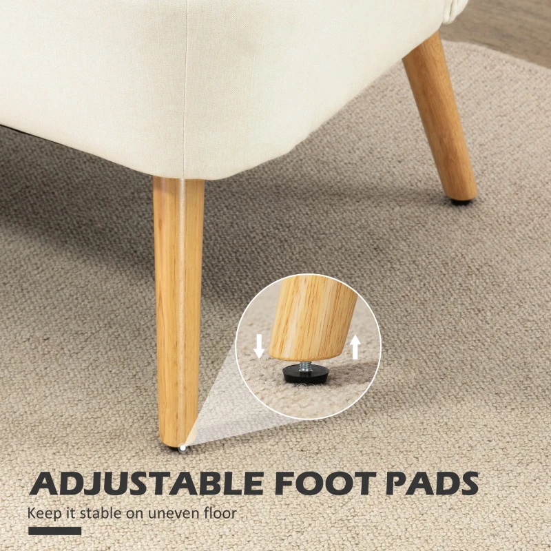 HOMCOM Modern 2 Seat Sofa for Bedroom, Upholstered Two Seater Couch with Rubber Wood Legs, Cream White