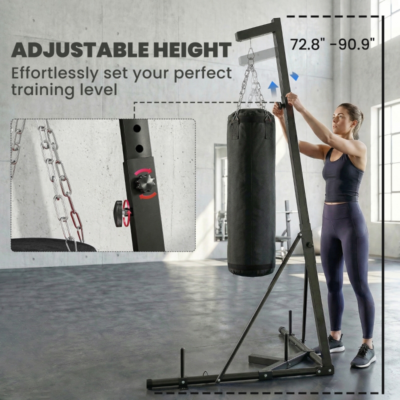 Soozier Punching Bag with Stand for Adults, 72.8"-90.9" Height Adjustable Freestanding Boxing Stand with Canvas Sandbag, Black
