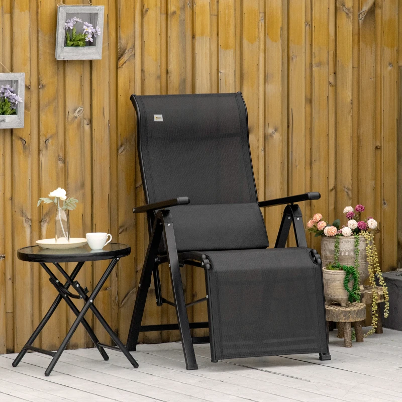 Outsunny Outdoor Recliner Lounge Chair with Adjustable Backrest, Cushion, Black