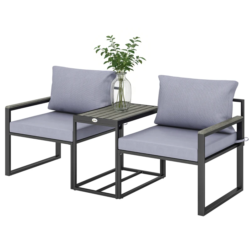 Outsunny Outdoor Bistro Set, Patio Furniture Set with 2 Chairs and Side Table for Garden Balcony Poolside, Grey