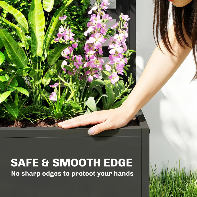 Outsunny Galvanized Raised Garden Bed Planter Box with Trellis for Climbing Plants, Vegetable, Vines, 24" x 9" x 44.5", Black