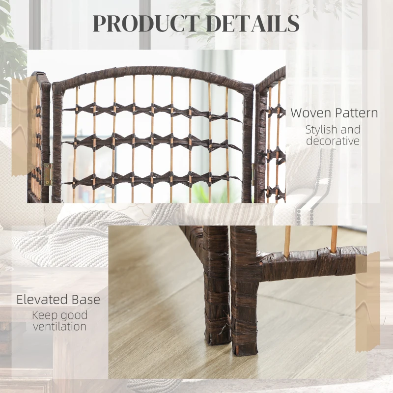 HOMCOM 8 Panel Folding Room Divider, Portable Privacy Screen, Wave Fiber Room Partition for Home Office, Brown