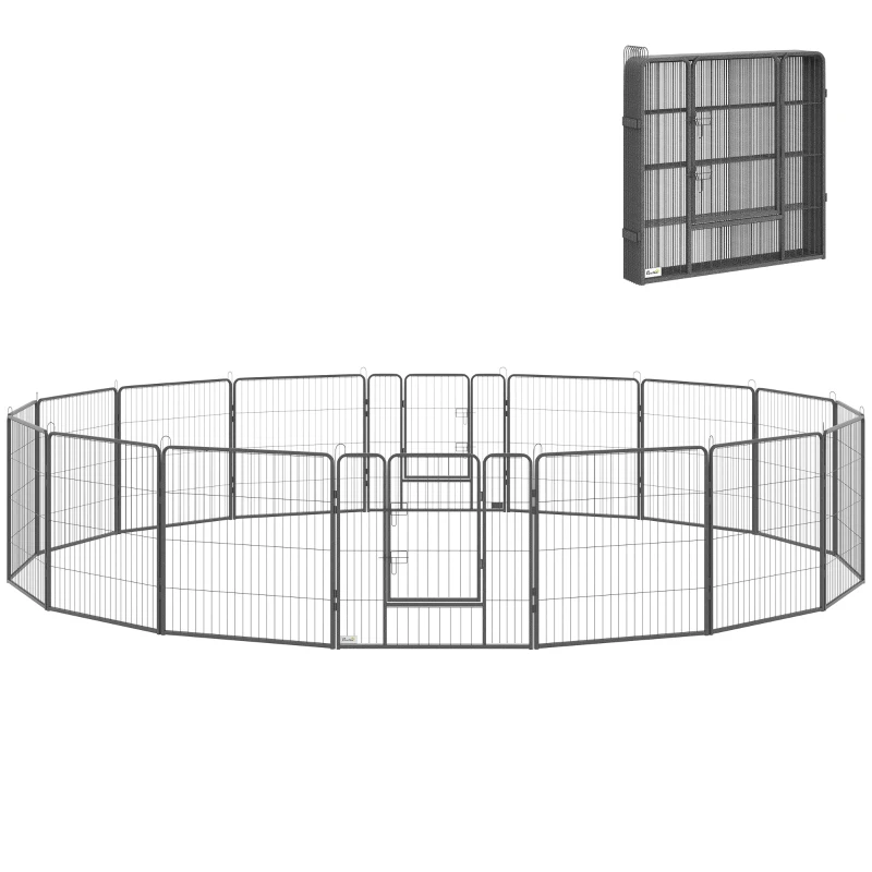 PawHut Heavy Duty Pet Playpen, 16 Panels Steel Dog Fence Puppy Exercise Pen with 2 Doors Locking Latch, 31.5" Height