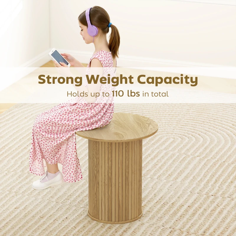 HOMCOM Round Side Table, Fluted Accent End Table, Narrow Nightstand for Small Spaces, Living Room, Oak