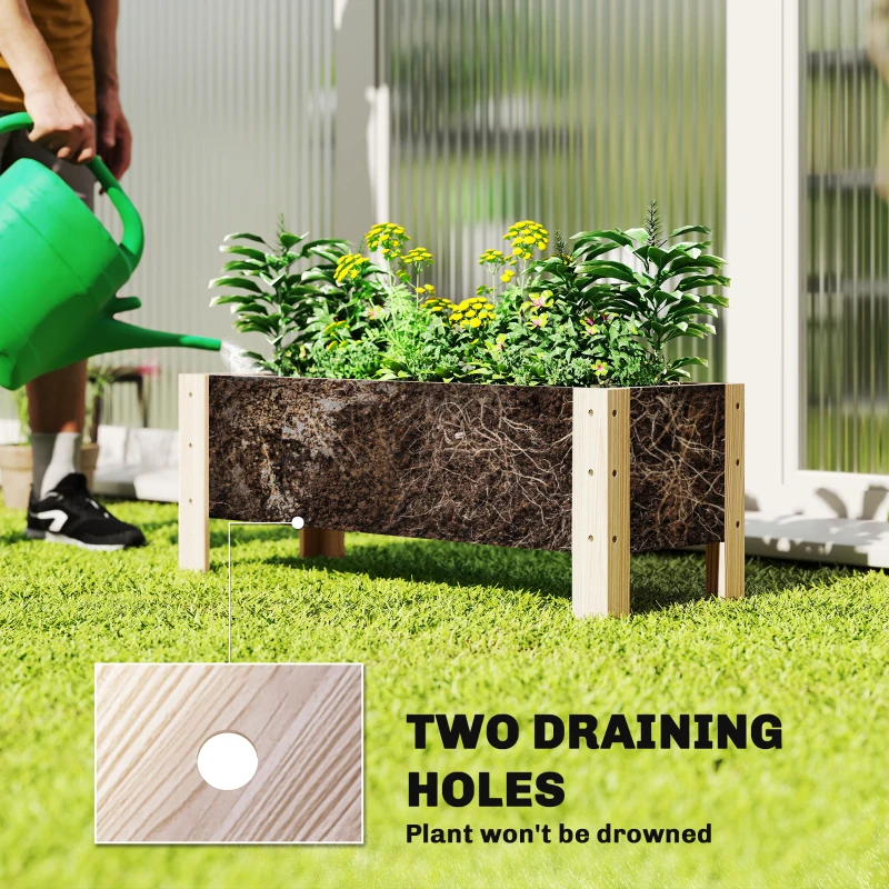 Outsunny 3.3 x 1.2 x 1.2 ft Garden Raised Bed Planter Grow Containers for Outdoor Patio Plant Flower Vegetable Pot, Natural