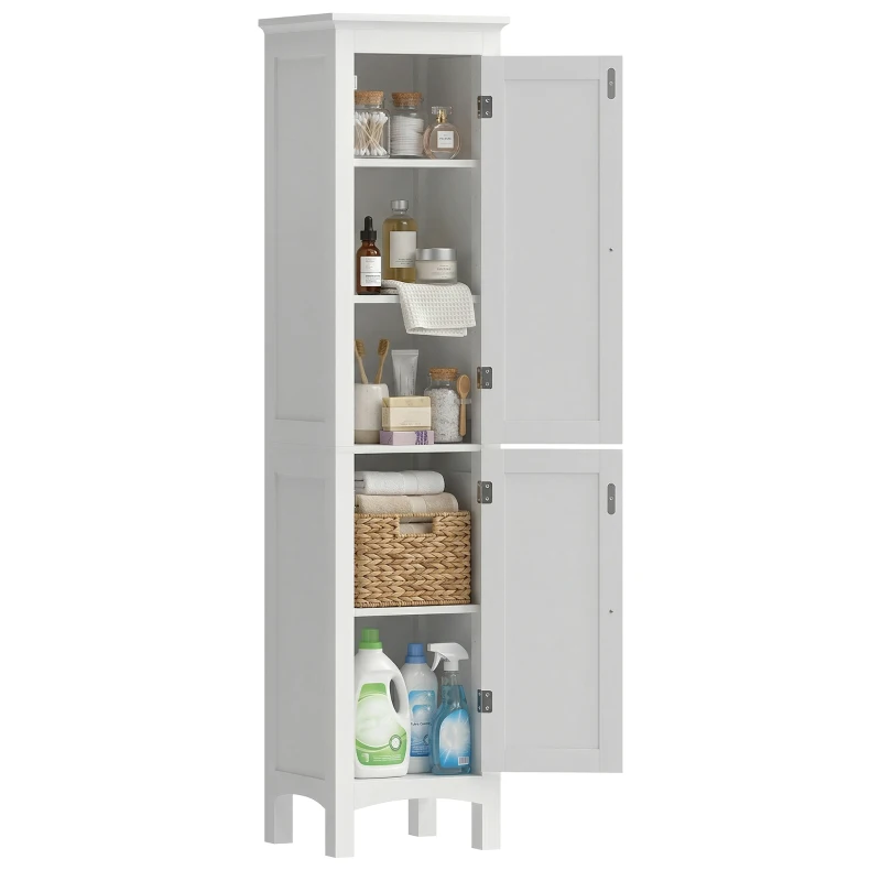 kleankin Tall Bathroom Cabinet, Freestanding Storage Organizer with Adjustable Shelves and Cupboards, 15" x 13" x 63", White