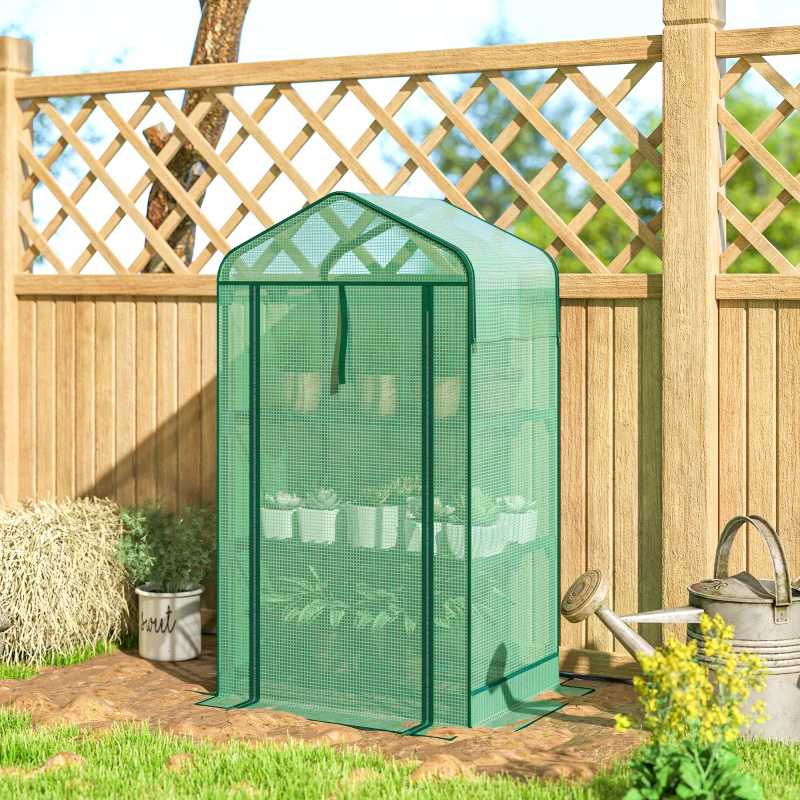 Outsunny Mini Greenhouse with Screen Roof, Portable Small Greenhouse with Roll-Up Zipper Door, 27.6" x 19.7" x 50", Green
