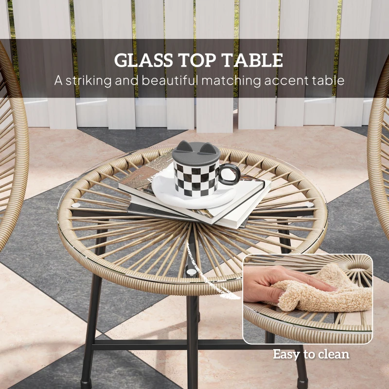 Outsunny Outdoor Bistro Set, 3 Piece Wicker Patio Furniture Set with Acapulco Chairs and Glass-Top Table, Natural Wood