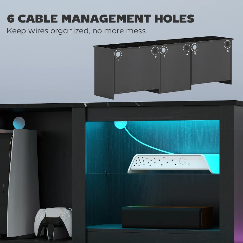 HOMCOM TV Stand with LED Lights, Modern Entertainment Center with Adjustable Glass Shelves, for TVs up to 65 Inch, Black