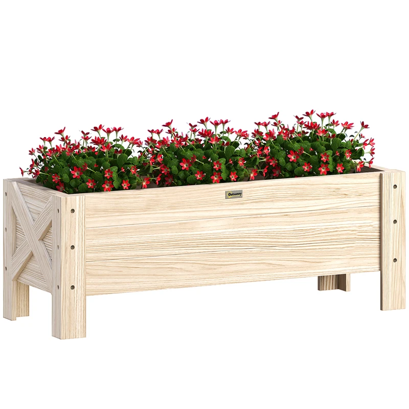 Outsunny 3.3 x 1.2 x 1.2 ft Garden Raised Bed Planter Grow Containers for Outdoor Patio Plant Flower Vegetable Pot, Natural