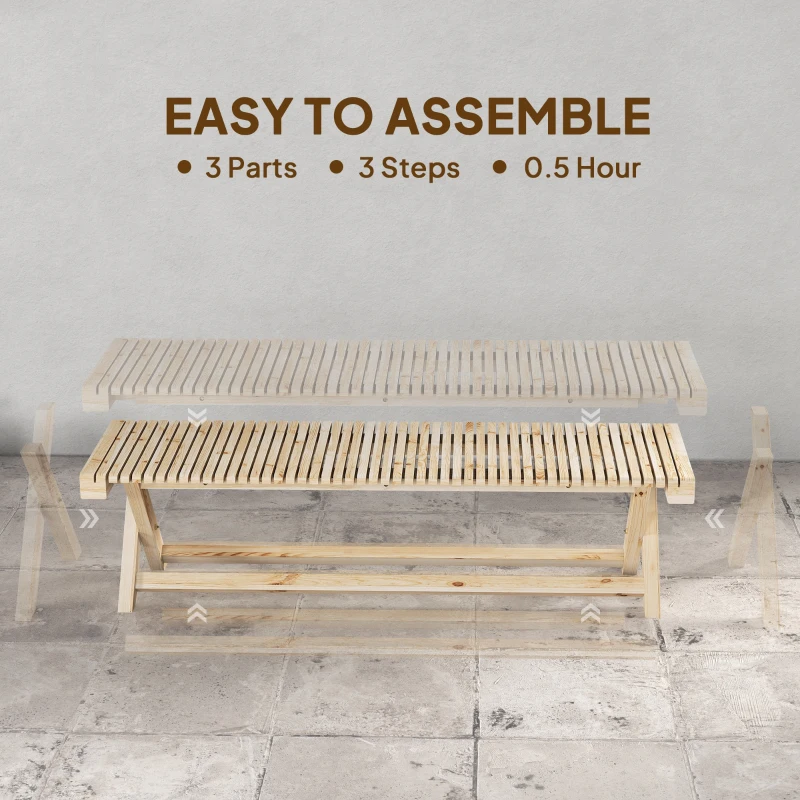 Outsunny 55.1" Garden Bench 2-Seater Outdoor Bench with Slatted Seat for Patio Porch, Natural Wood Finish