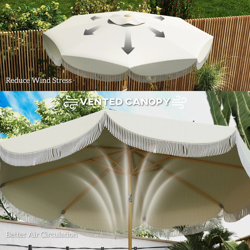 Outsunny 9FT Patio Umbrella Parasol, UPF 30+ Outdoor Market Umbrella with Crank, 8 Ribs, Push Button Tilt, Cream White