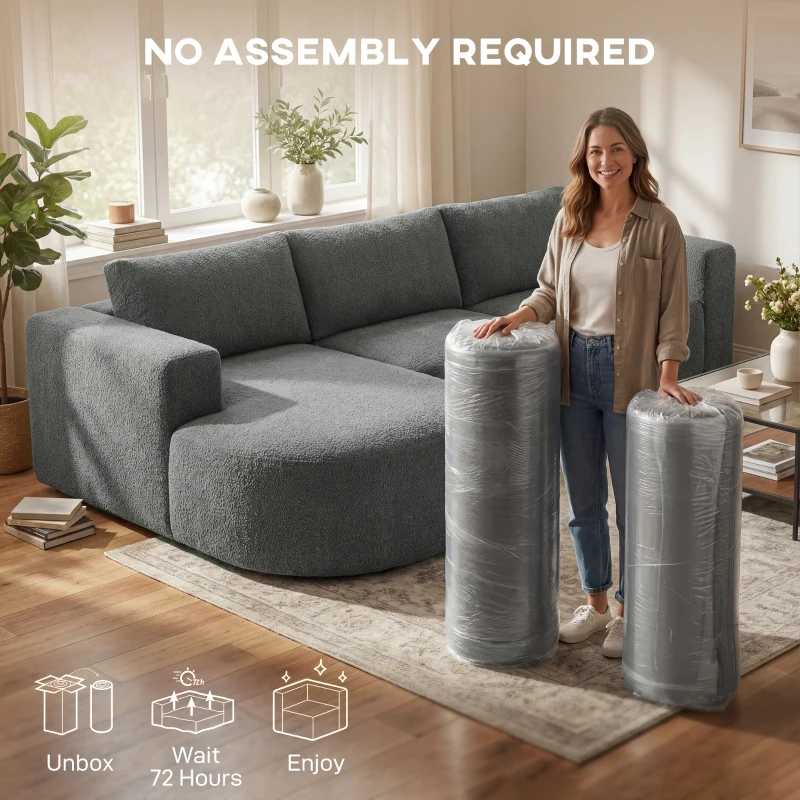 HOMCOM L Shaped Cloud Boneless Couch, Modular Sectional Sofa with Chaise and Deep Seat for Living Room, Bedroom, Dark Grey