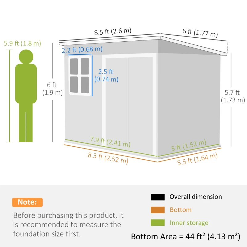 Outsunny 8.5' x 6' Galvanised Steel Outdoor Storage Shed, Garden Shed with Window, Lockable Wide Doors and Air Vents, Dark Grey