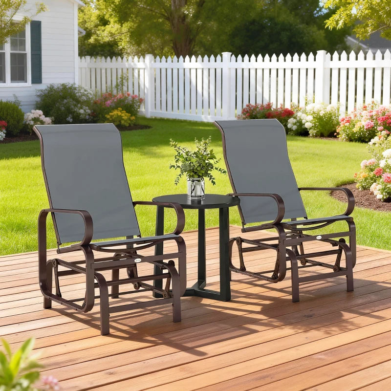 Outsunny Gliding Lounger Chair Set of 2, Single Rockers with Lightweight Metal & Mesh Construction, Gray
