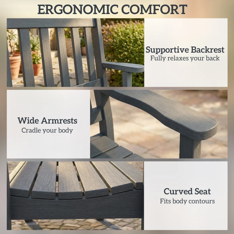 Outsunny Outdoor Bench, HDPE Weatherproof Garden Bench, 2-Person Garden Seating with Slatted Seat