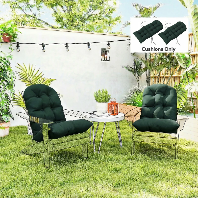 Outsunny Outdoor Adirondack Chair Cushions Set of 2, Tufted High Back Patio Chair Cushions, Dark Green