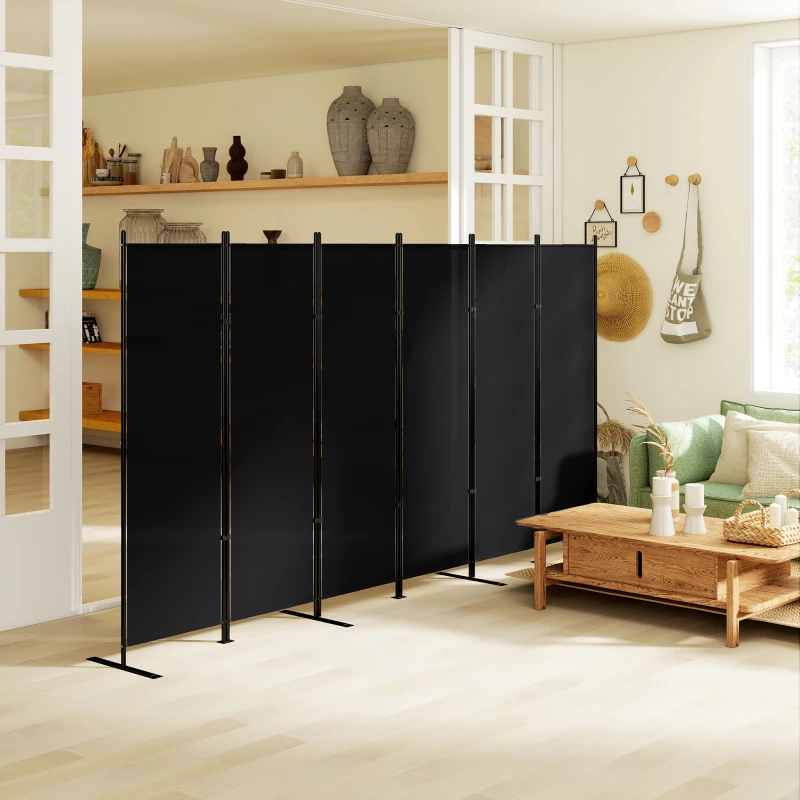 HOMCOM 6 Panel Room Divider, 6 Ft Folding Privacy Screen, Portable Freestanding Partition Wall Divider, Black