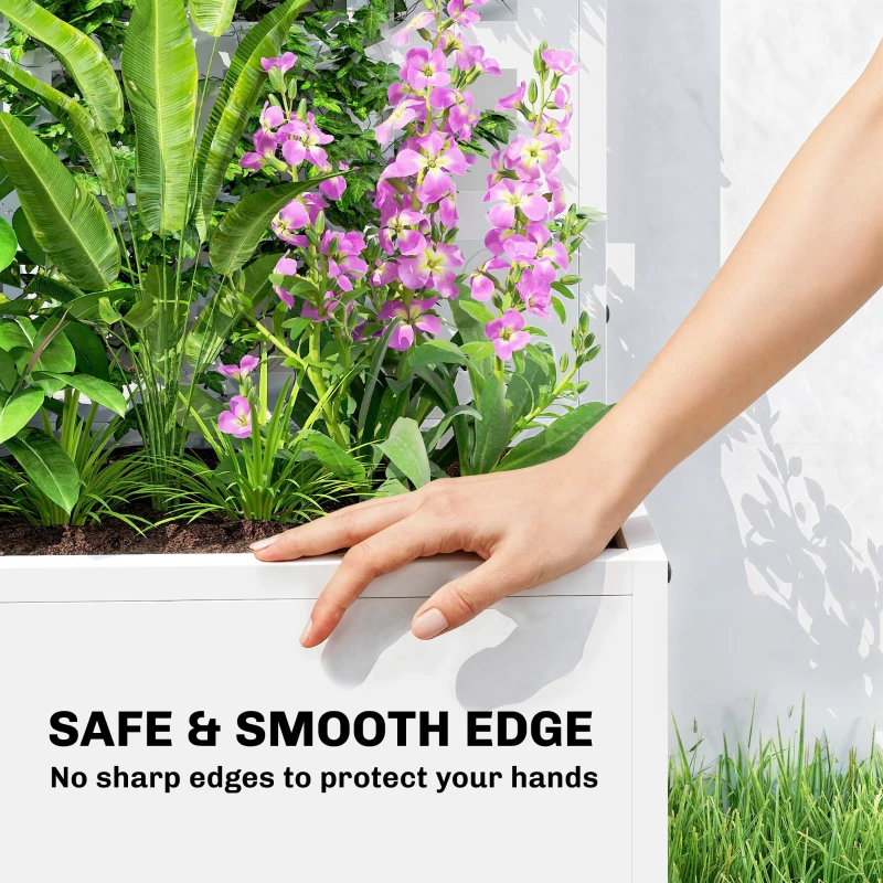 Outsunny Galvanized Raised Garden Bed Planter Box with Trellis for Climbing Plants, Vegetable, Vines, 24" x 9" x 44.5", White