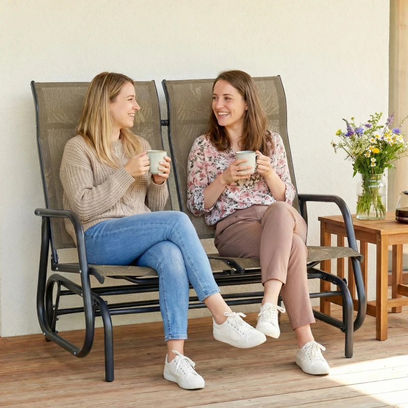 Outsunny Outdoor Glider Bench, Patio Glider for 2 Persons, Brown