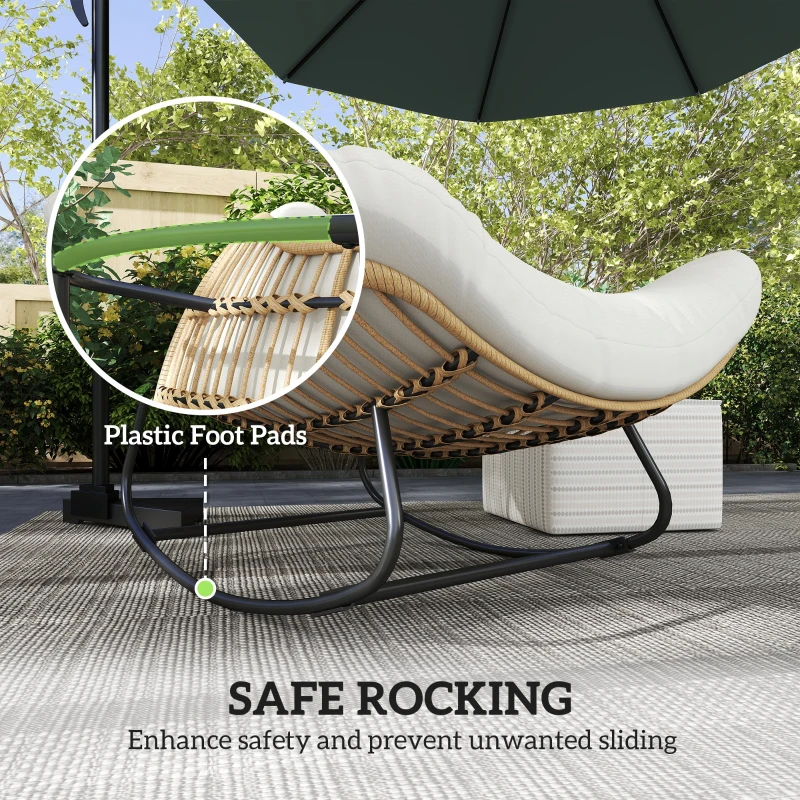 Outsunny Oversized Rattan Patio Egg Chair, Outdoor Rocking Chair with Padded Cushion for Indoor, Porch, Cream White